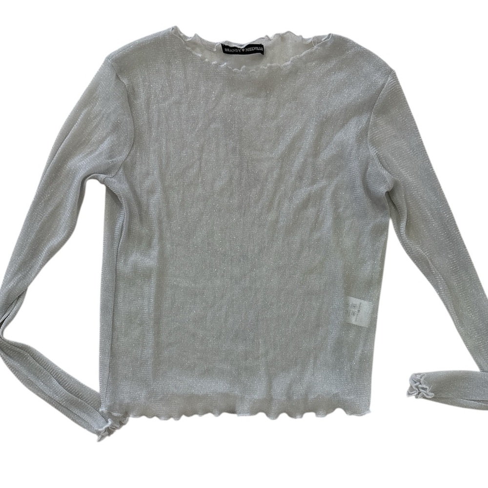 Brandy Melville Metallic Silver Sparkly Sheer Top sz Small